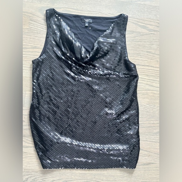 Talbots Tops - Talbots Petites Black Sequin Shell cowl neck sleeveless Tank Top size Mp